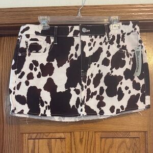 No Boundaries Black and White Cow Print Mini Skirt